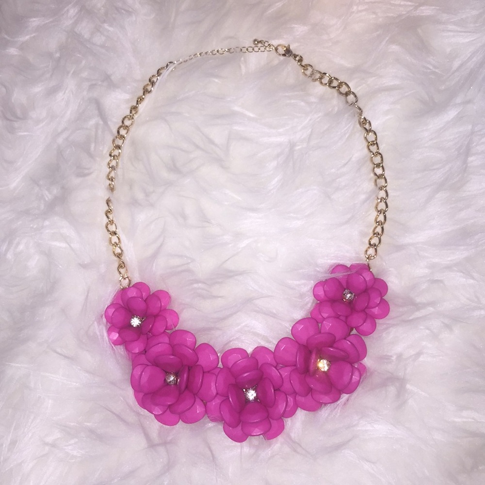 Pink Floral Gold Chain Necklace